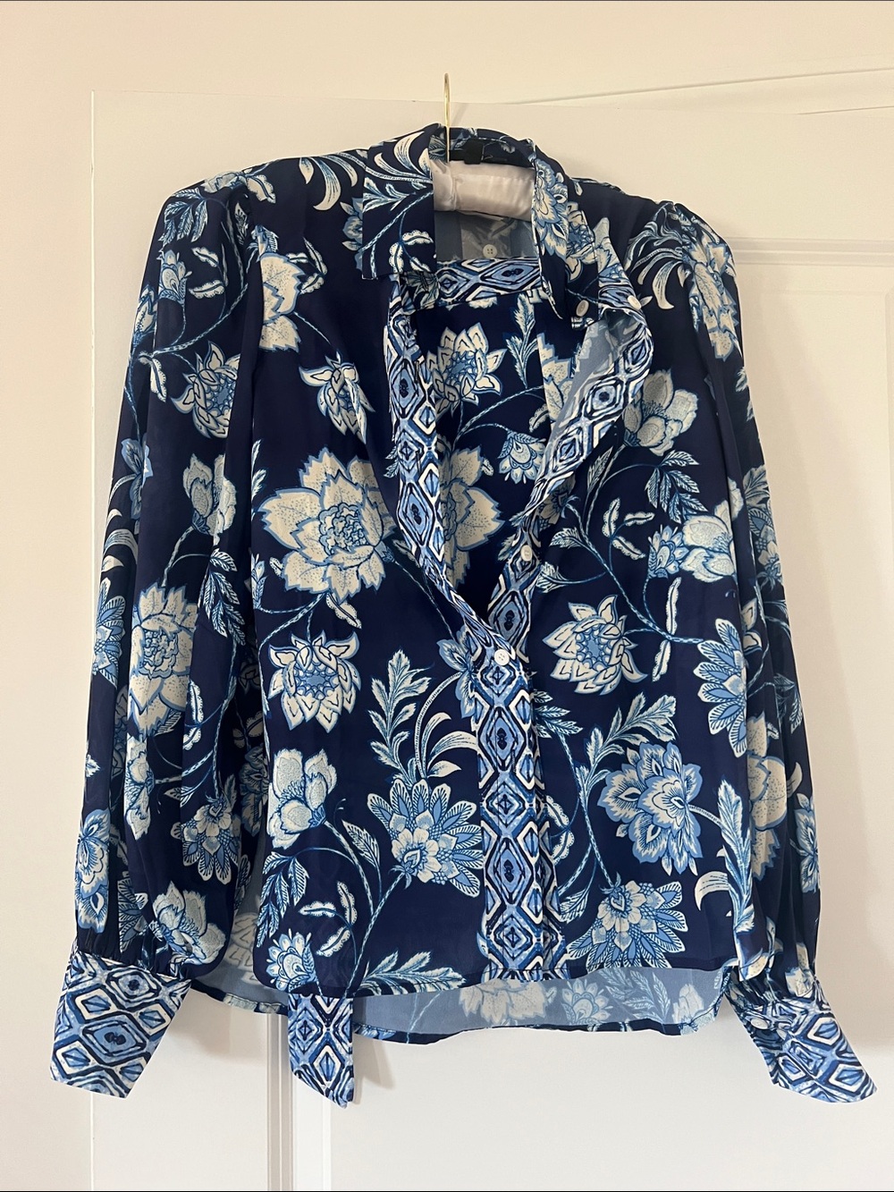 Vici Navy Blue Floral Button-Up Blouse